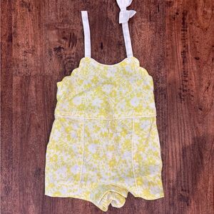 Janie and Jack Yellow and White Floral Romper with Scallop Neckline